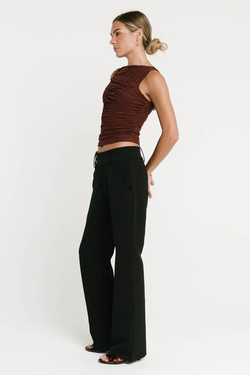 Melly Diagonal Ruched Top in Brown