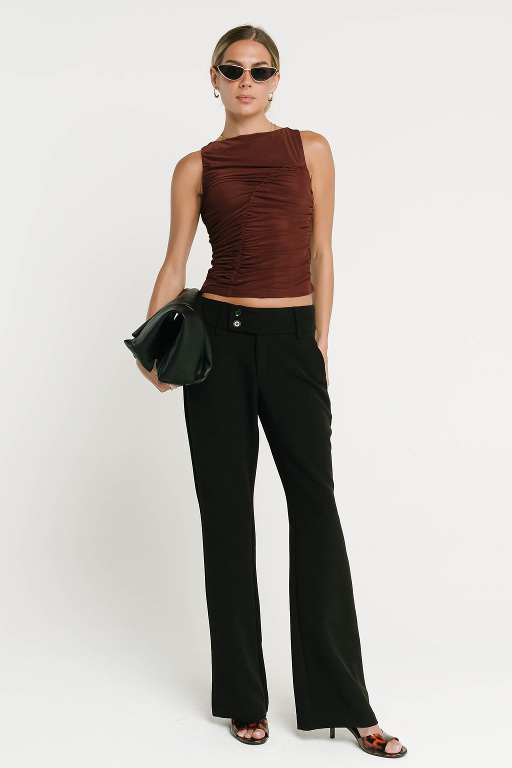 Melly Diagonal Ruched Top in Brown