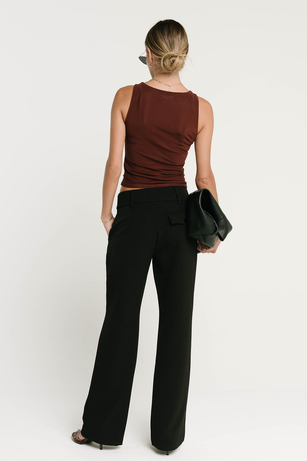 Melly Diagonal Ruched Top in Brown