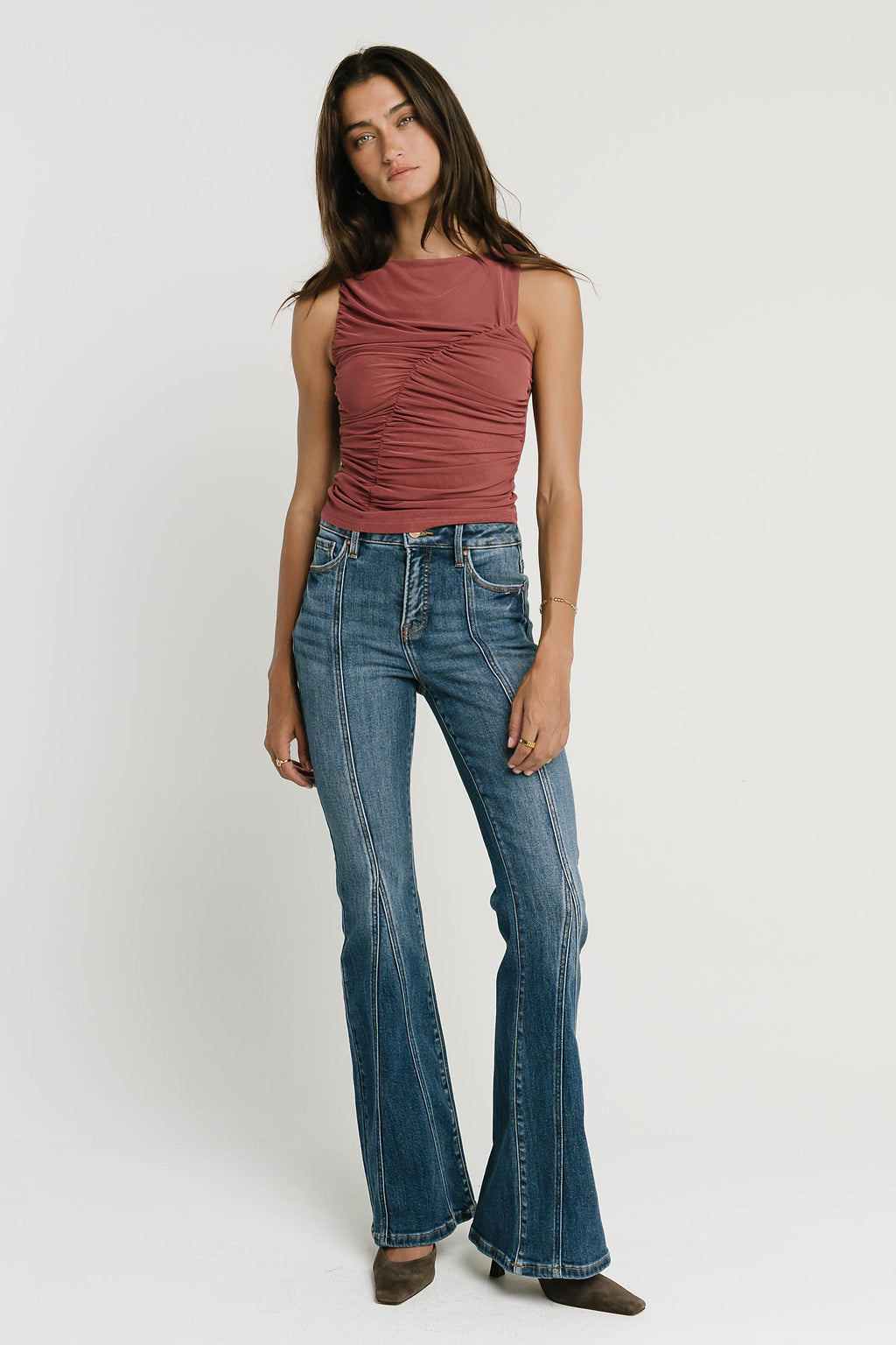 Melly Diagonal Ruched Top in Mauve