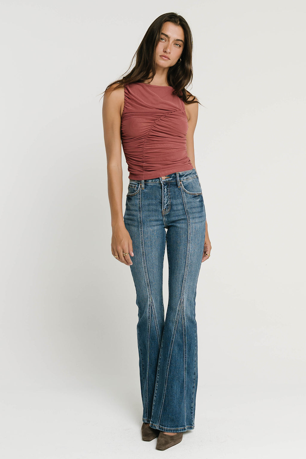 Melly Diagonal Ruched Top in Mauve