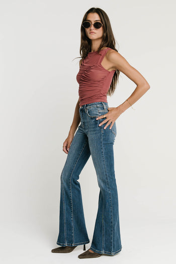 Melly Diagonal Ruched Top in Mauve