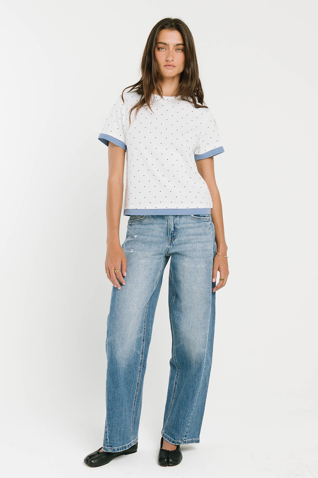Eve Layered Polka Dot Top in Off White