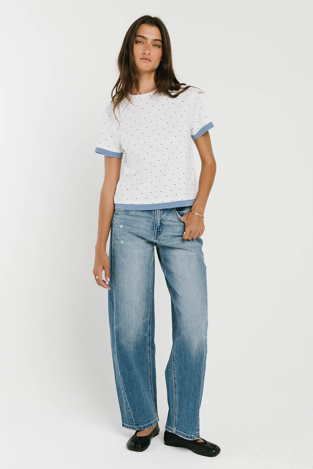 Eve Layered Polka Dot Top in Off White