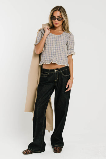 Rachelle Gingham Lace Trim Blouse