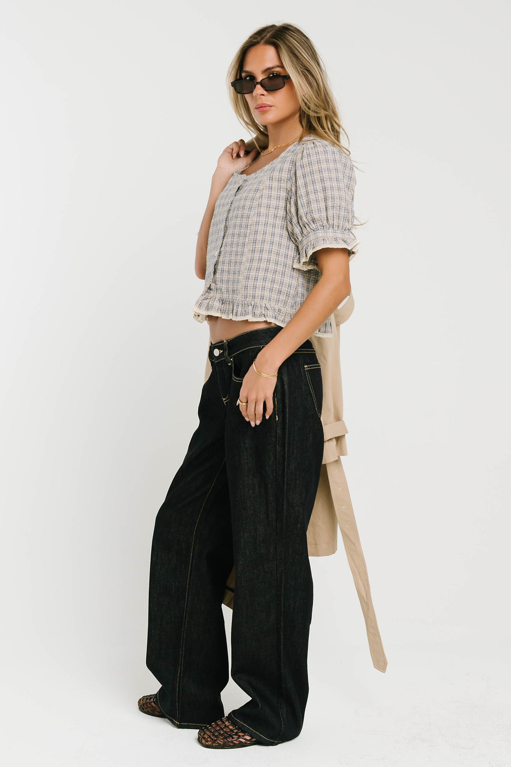 Rachelle Gingham Lace Trim Blouse