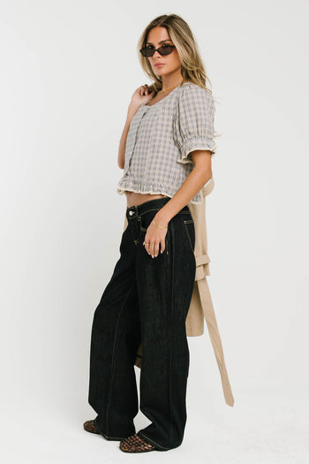 Rachelle Gingham Lace Trim Blouse