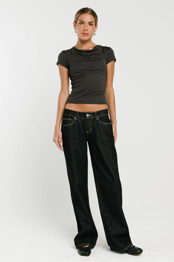 Paula Cowl Neck Top in Charcoal