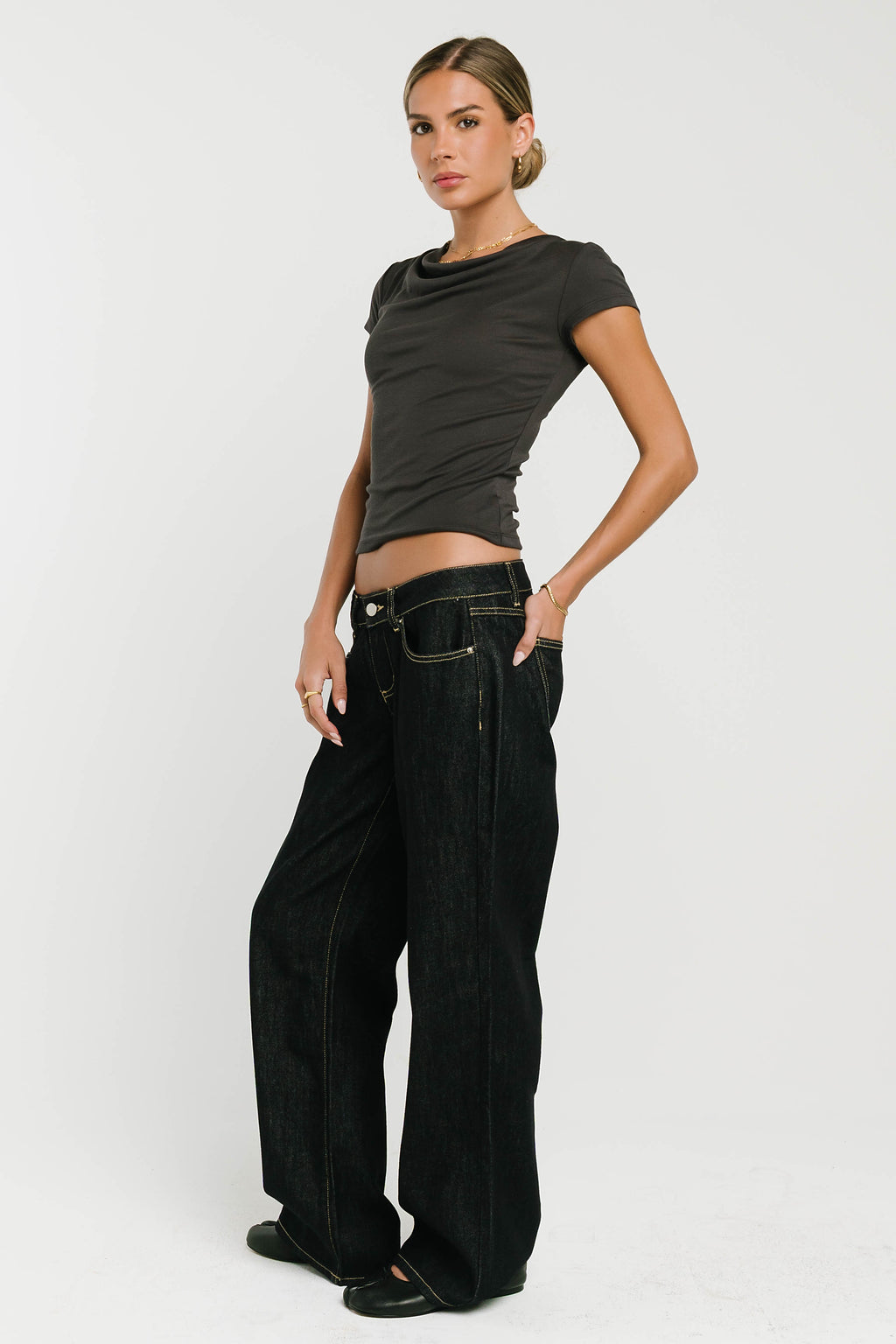 Paula Cowl Neck Top in Charcoal