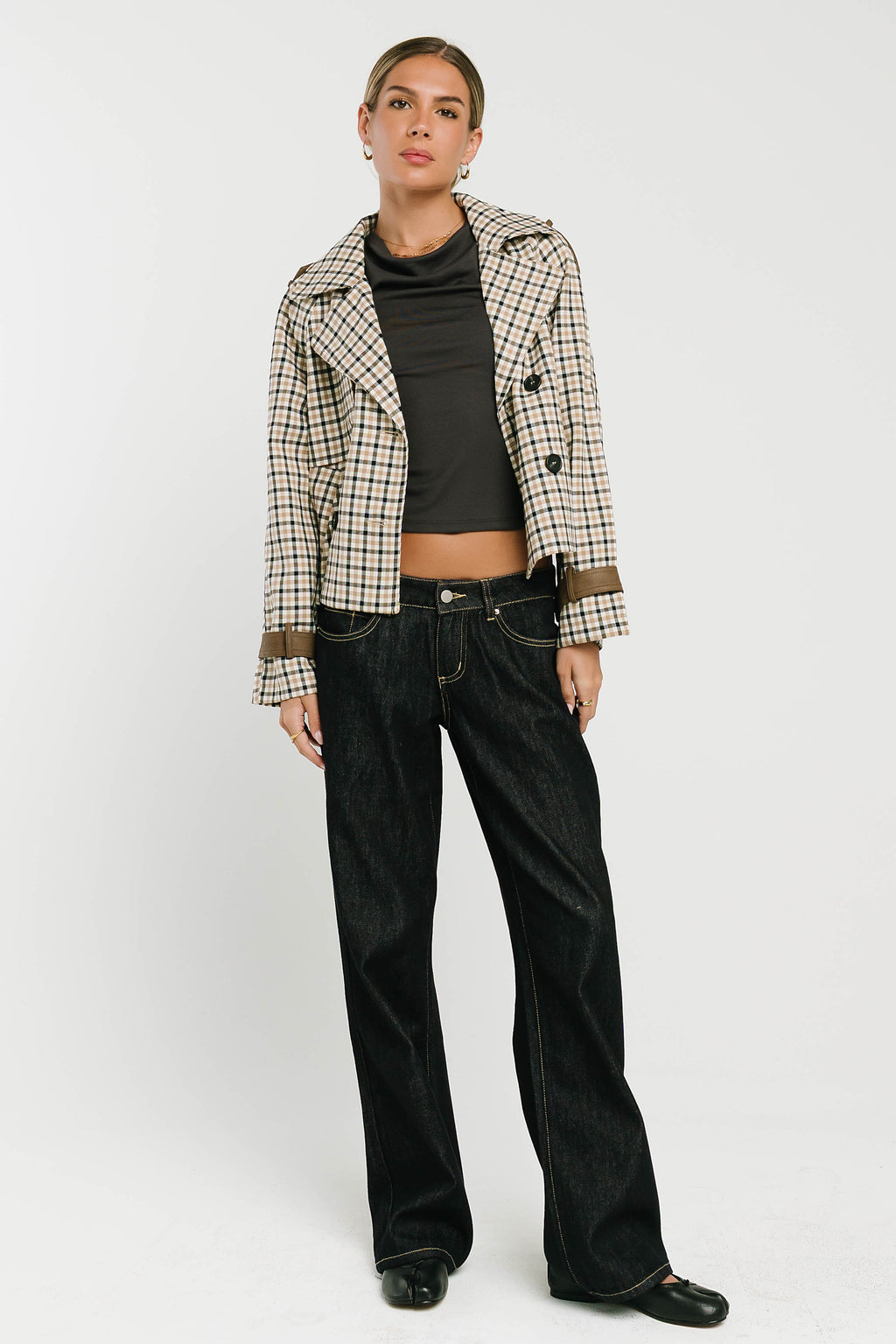 Emerson Plaid Cropped Trench Coat