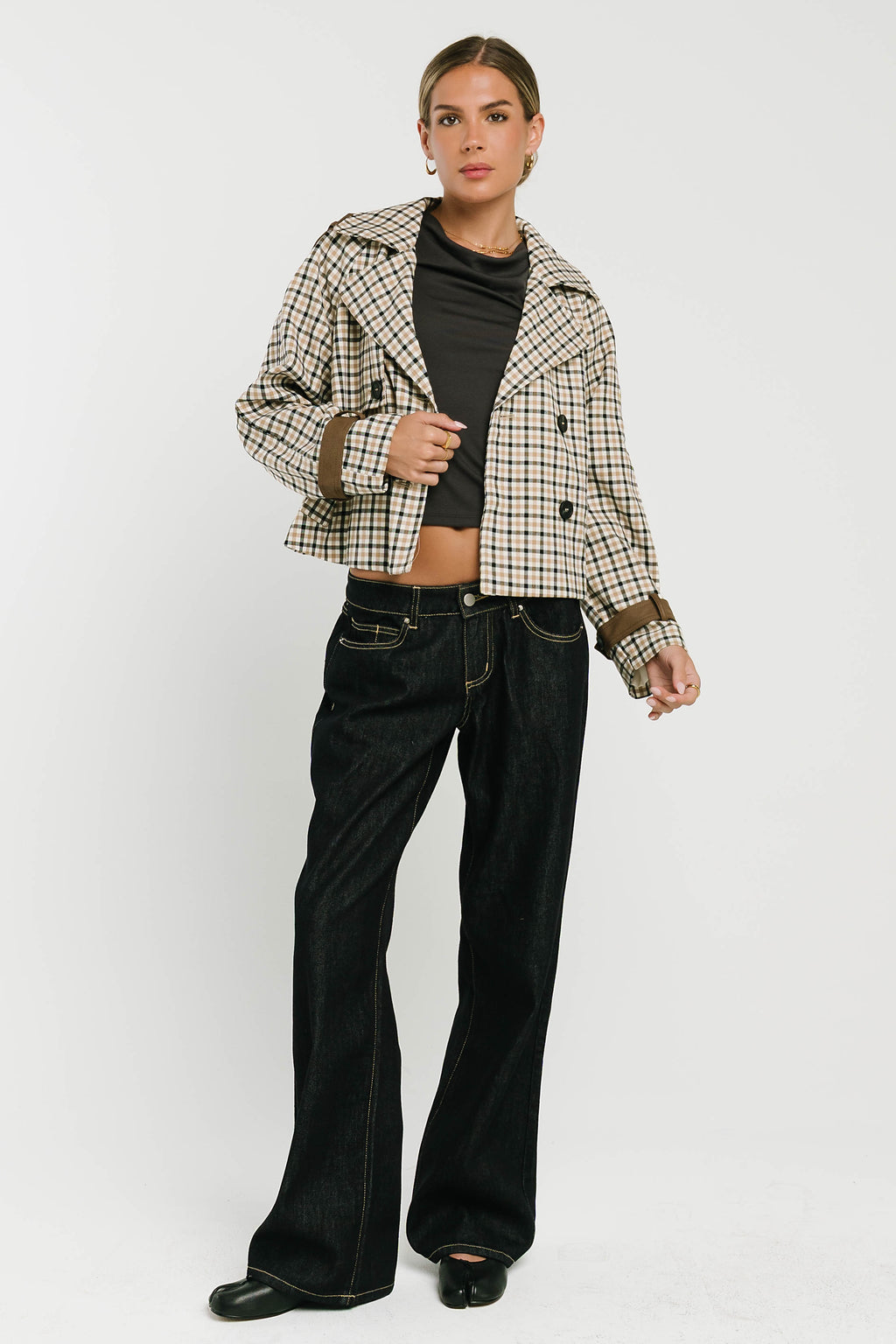 Emerson Plaid Cropped Trench Coat