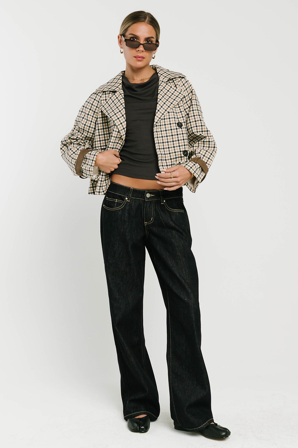 Emerson Plaid Cropped Trench Coat