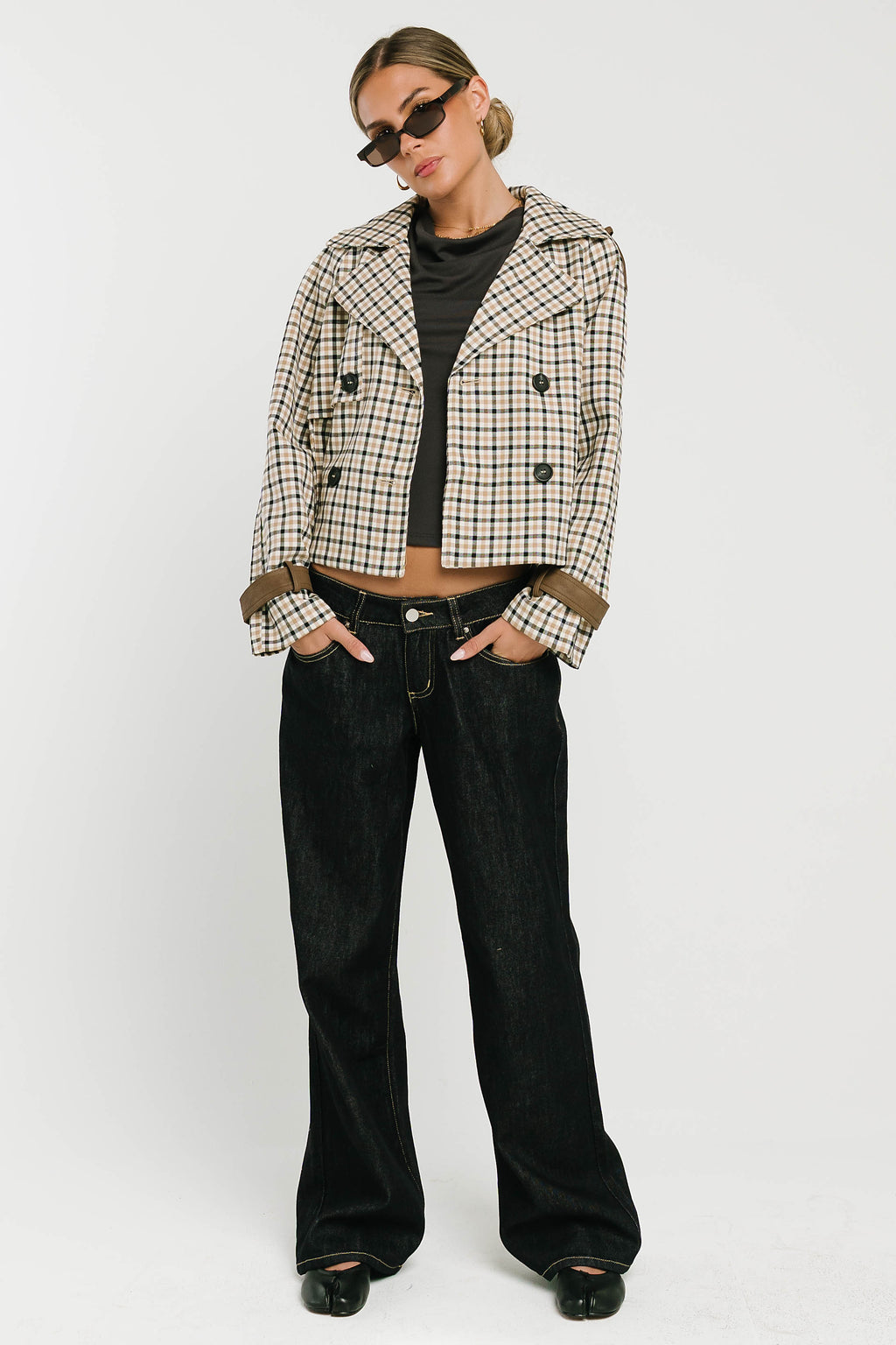 Emerson Plaid Cropped Trench Coat