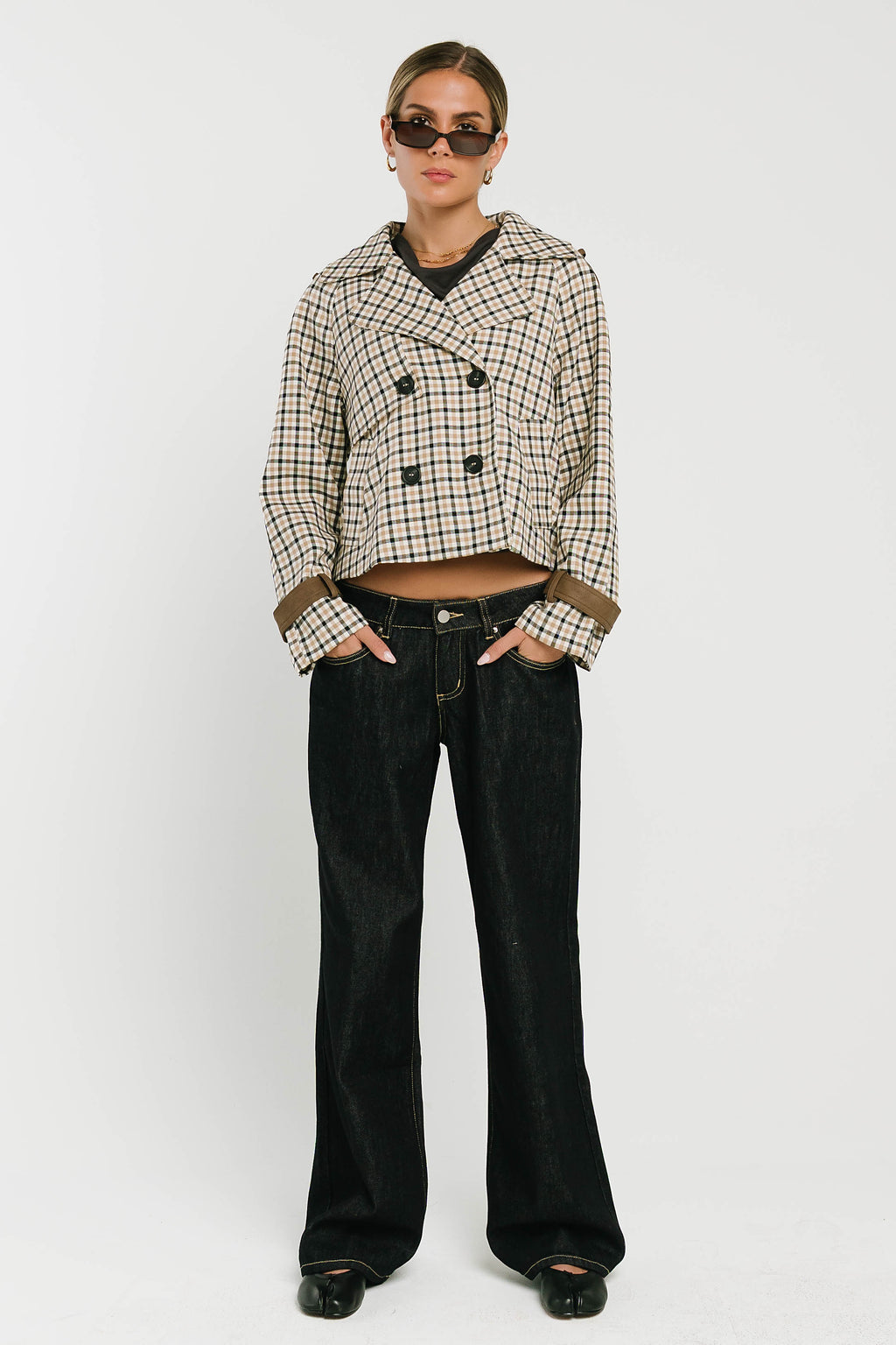 Emerson Plaid Cropped Trench Coat