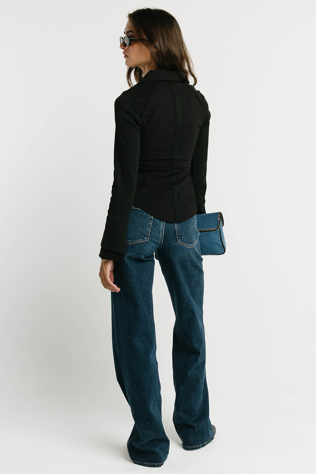 Alisa Mixed Media Button Up in Black