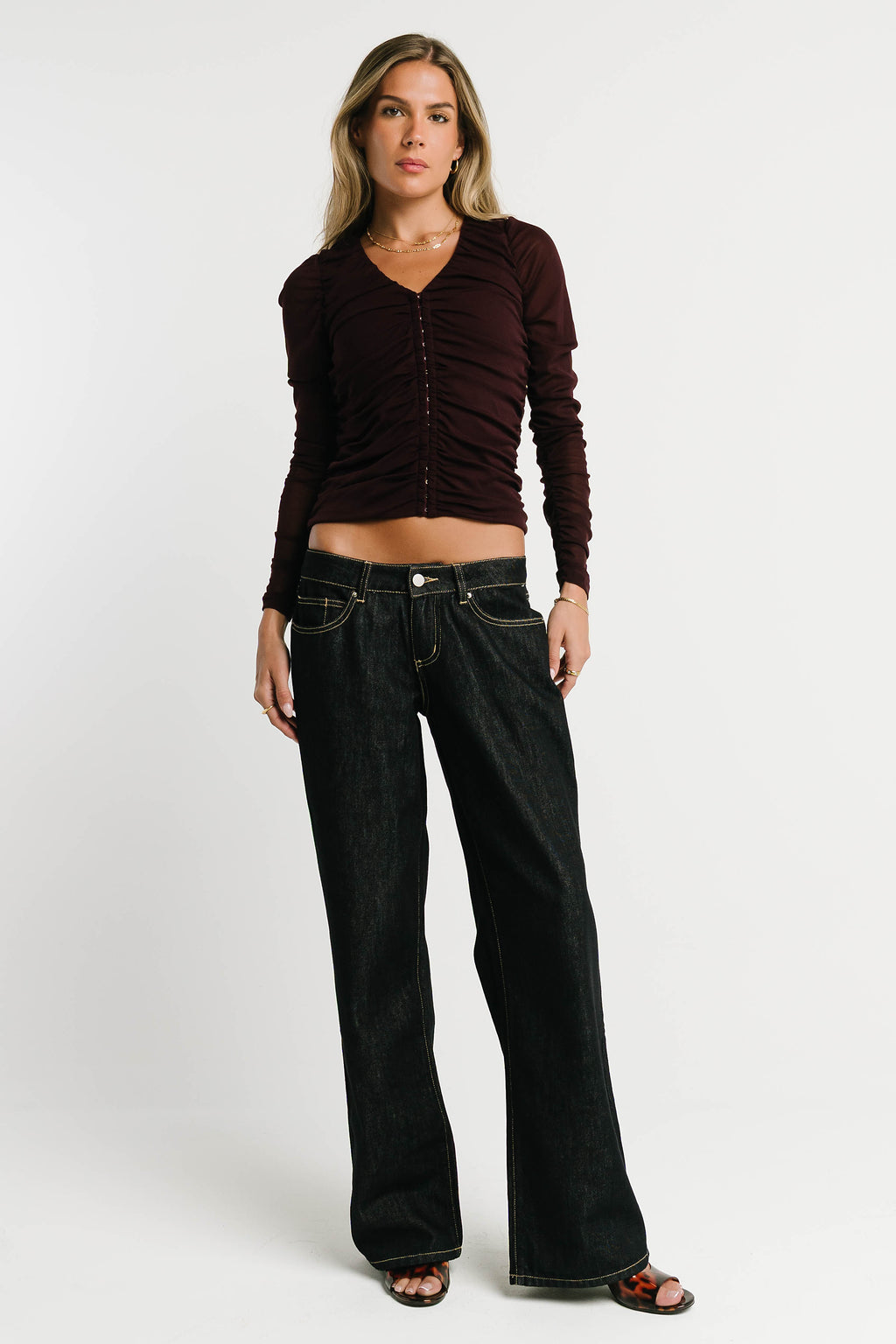 Sabrina Ruched Blouse in Plum