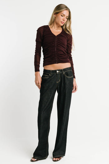 Sabrina Ruched Blouse in Plum
