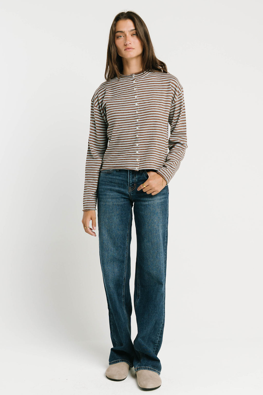 Julianne Striped Cardigan in Brown