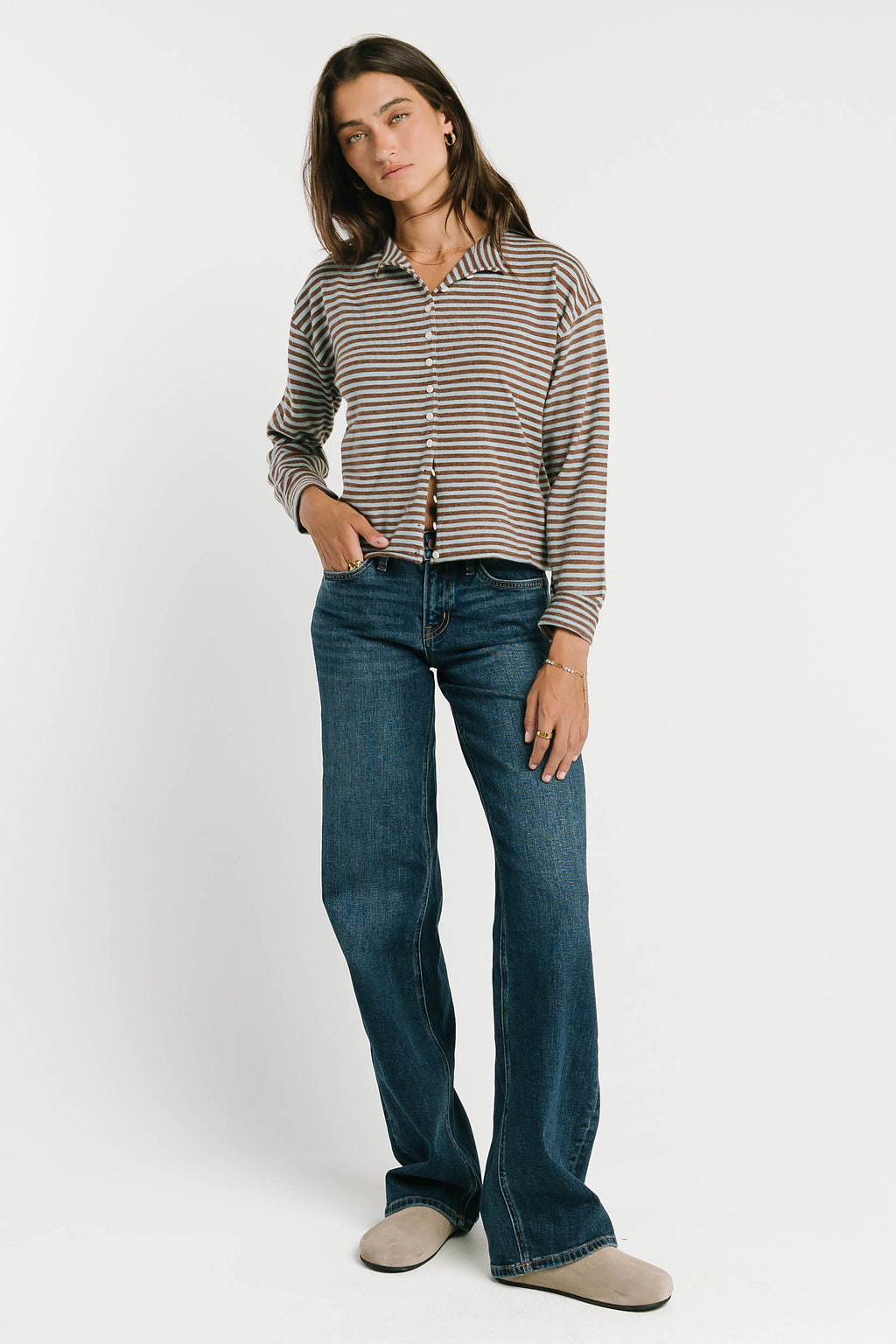 Julianne Striped Cardigan in Brown