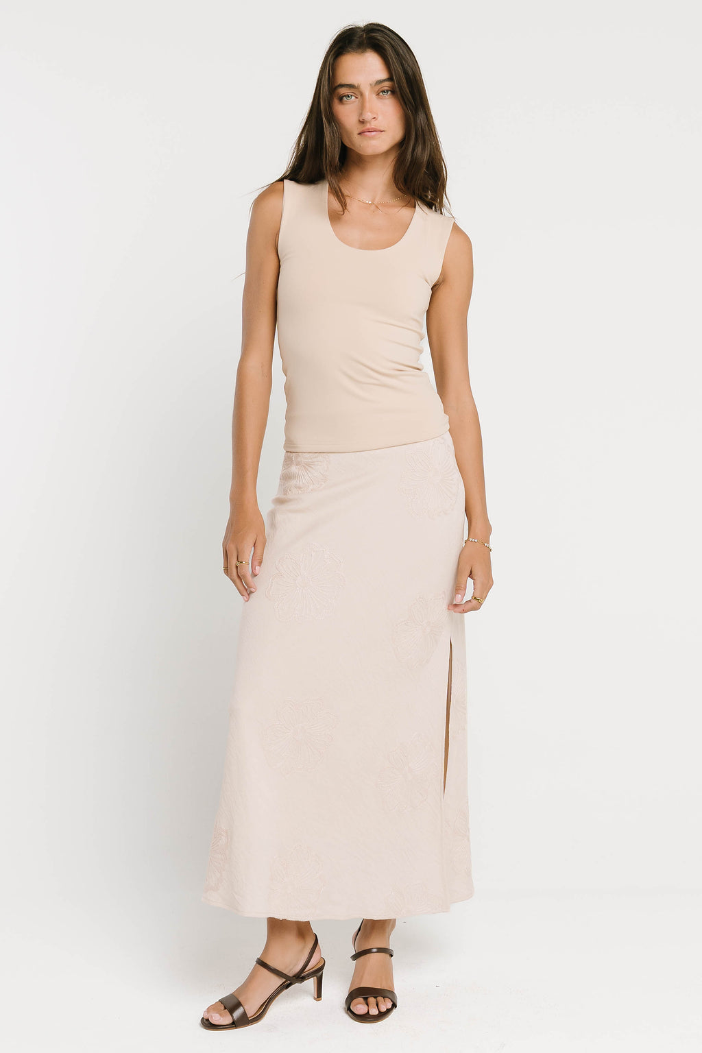 Jayda Embroidered Maxi Skirt in Natural