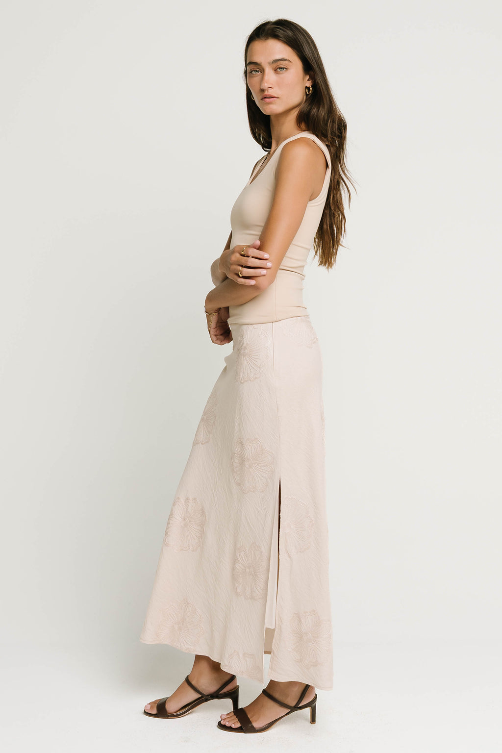 Jayda Embroidered Maxi Skirt in Natural