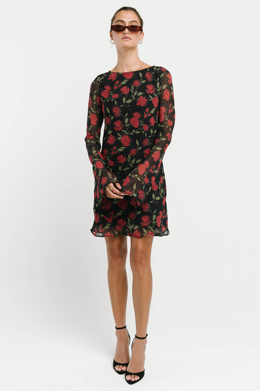 Jennie Floral Mini Dress in Black
