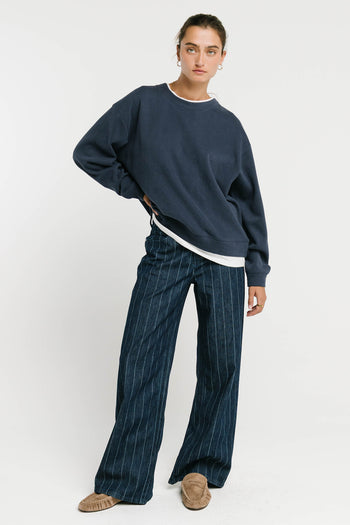 Ava Double Layer Crewneck in Navy