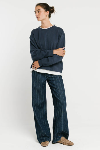 Ava Double Layer Crewneck in Navy