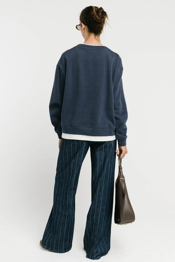 Ava Double Layer Crewneck in Navy