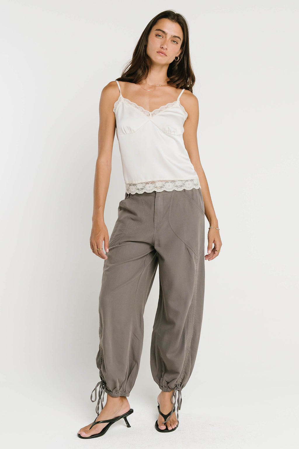 Bricelyn Lace Trim Satin Top in Cream