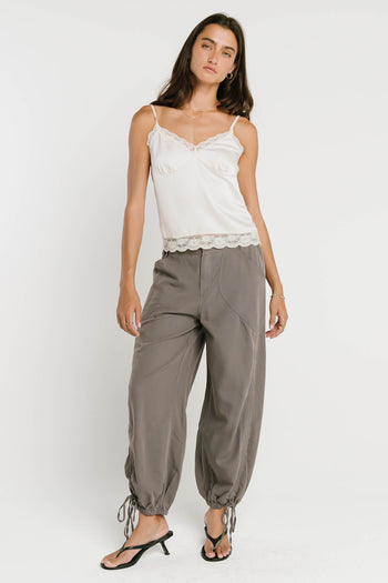 Bricelyn Lace Trim Satin Top in Cream
