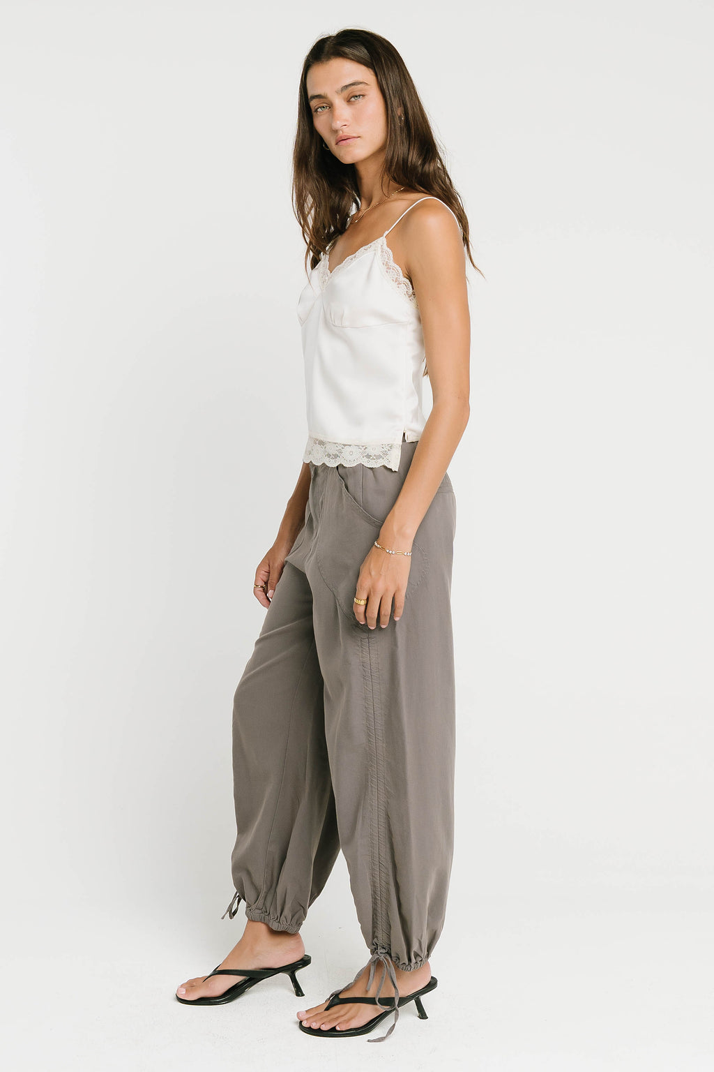 Bricelyn Lace Trim Satin Top in Cream