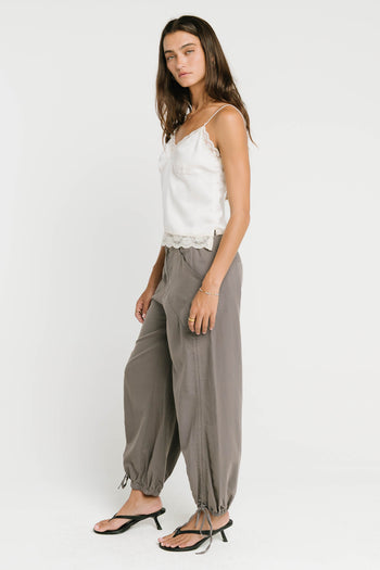 Bricelyn Lace Trim Satin Top in Cream