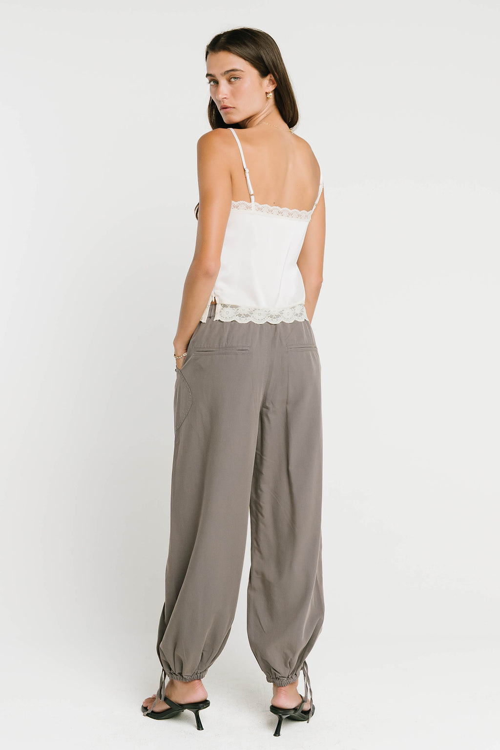 Bricelyn Lace Trim Satin Top in Cream