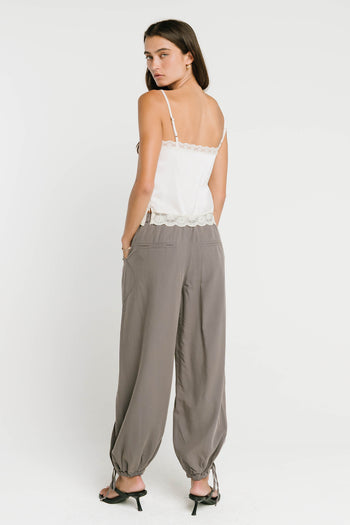 Bricelyn Lace Trim Satin Top in Cream