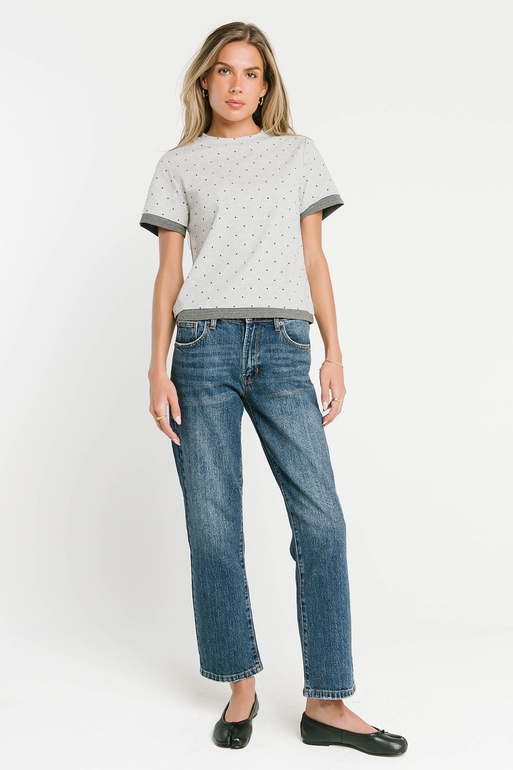Eve Layered Polka Dot Top in Heather Grey