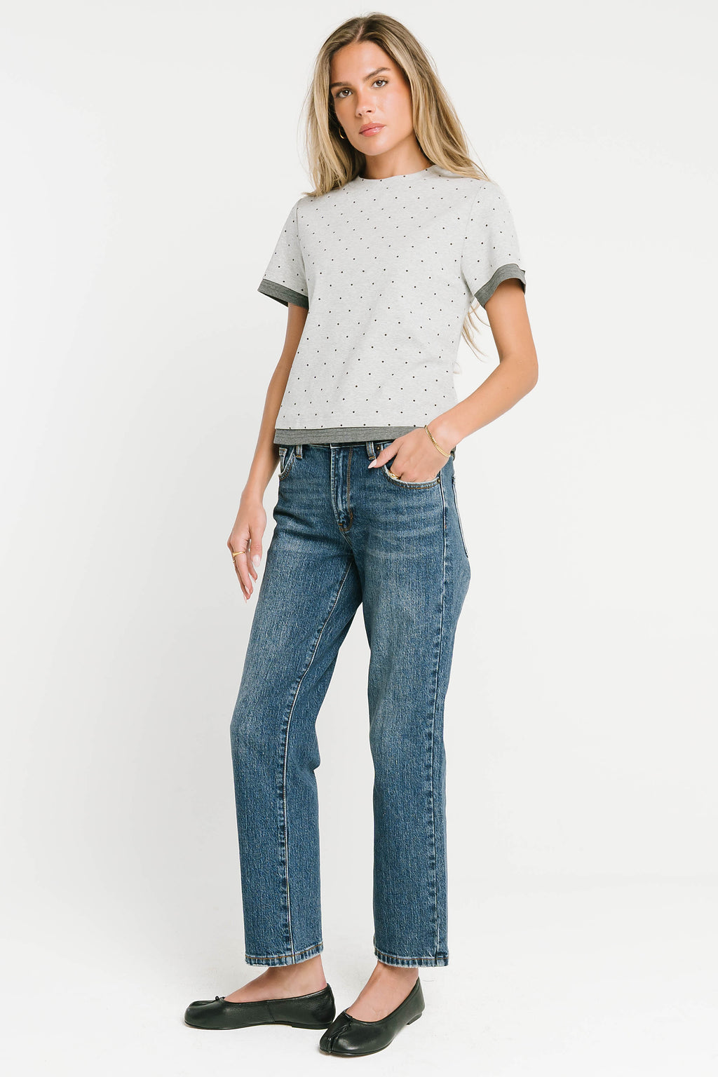 Eve Layered Polka Dot Top in Heather Grey