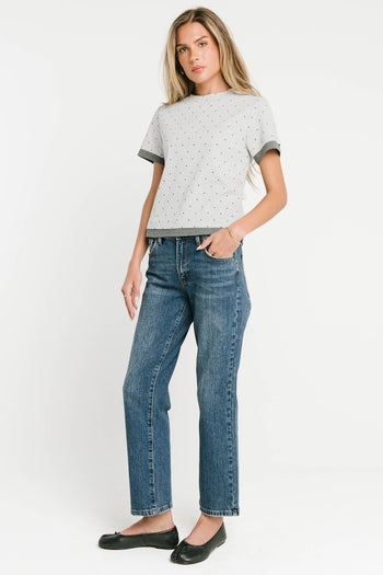 Eve Layered Polka Dot Top in Heather Grey