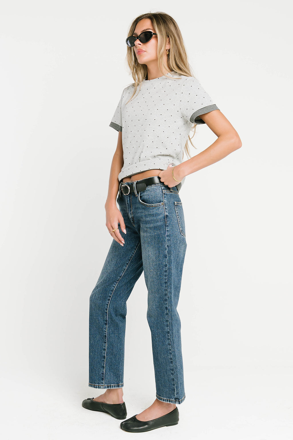Eve Layered Polka Dot Top in Heather Grey