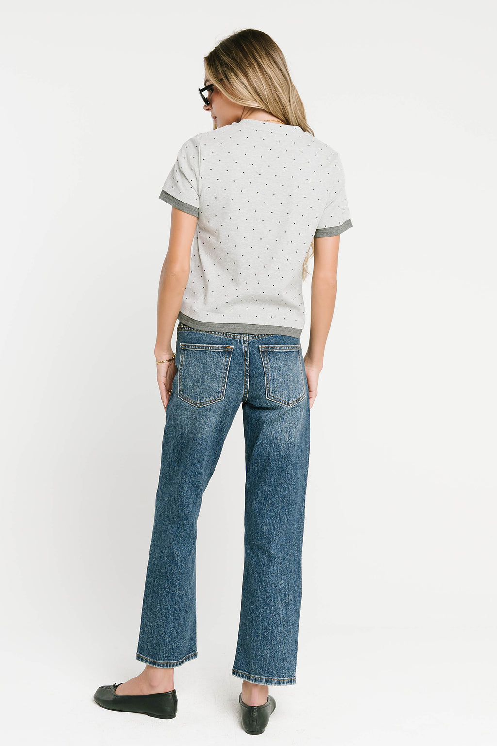 Eve Layered Polka Dot Top in Heather Grey