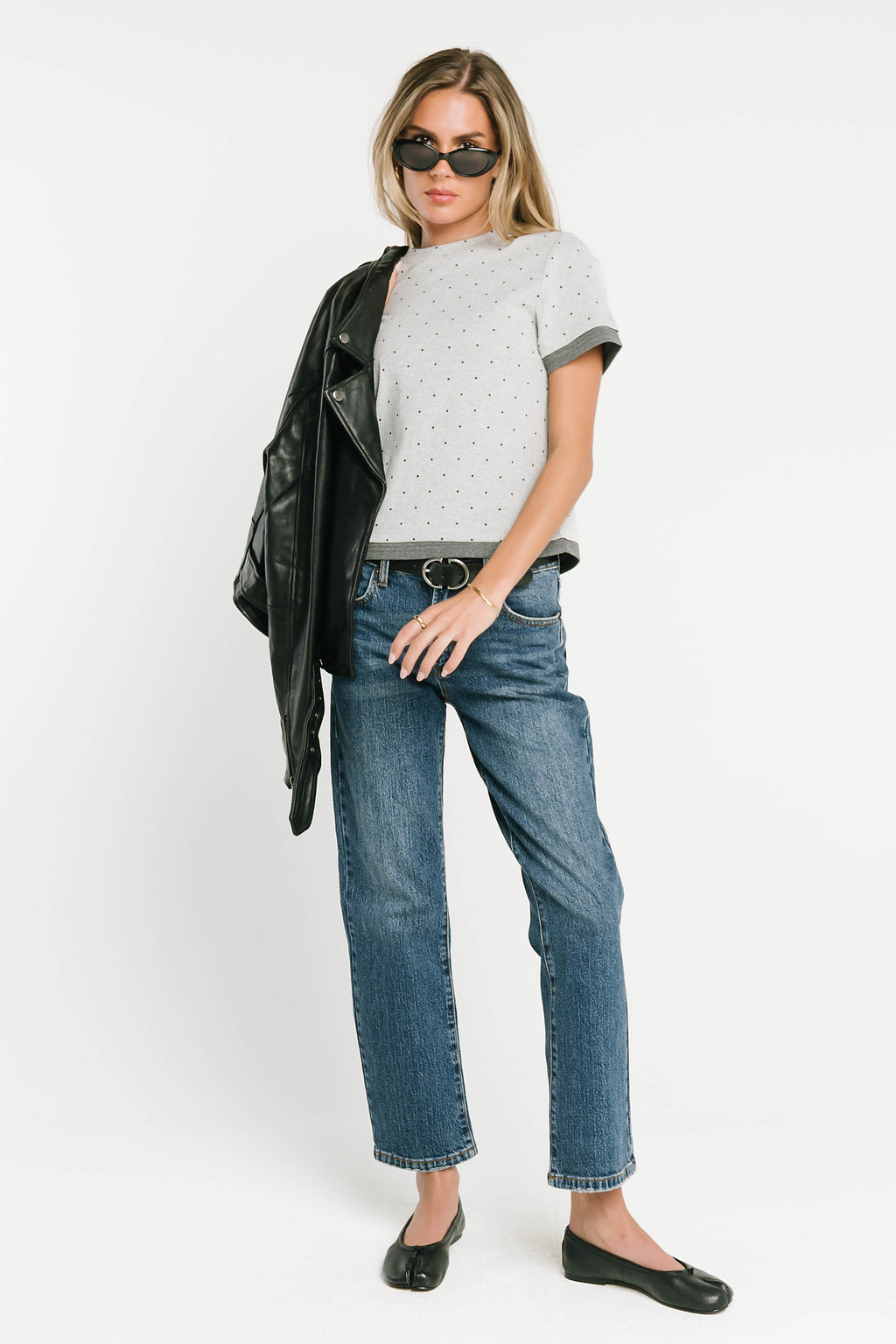 Eve Layered Polka Dot Top in Heather Grey