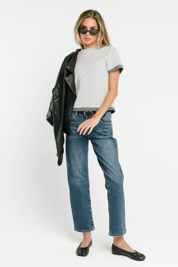 Eve Layered Polka Dot Top in Heather Grey