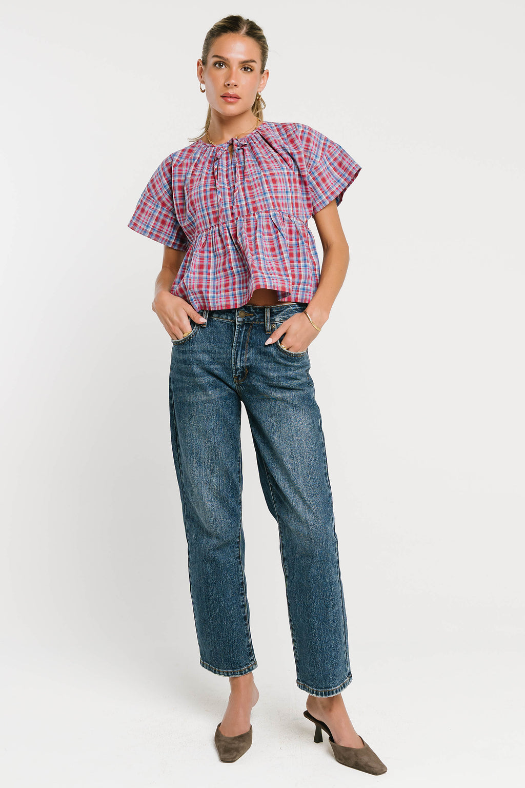 Juliette Plaid Peplum Top