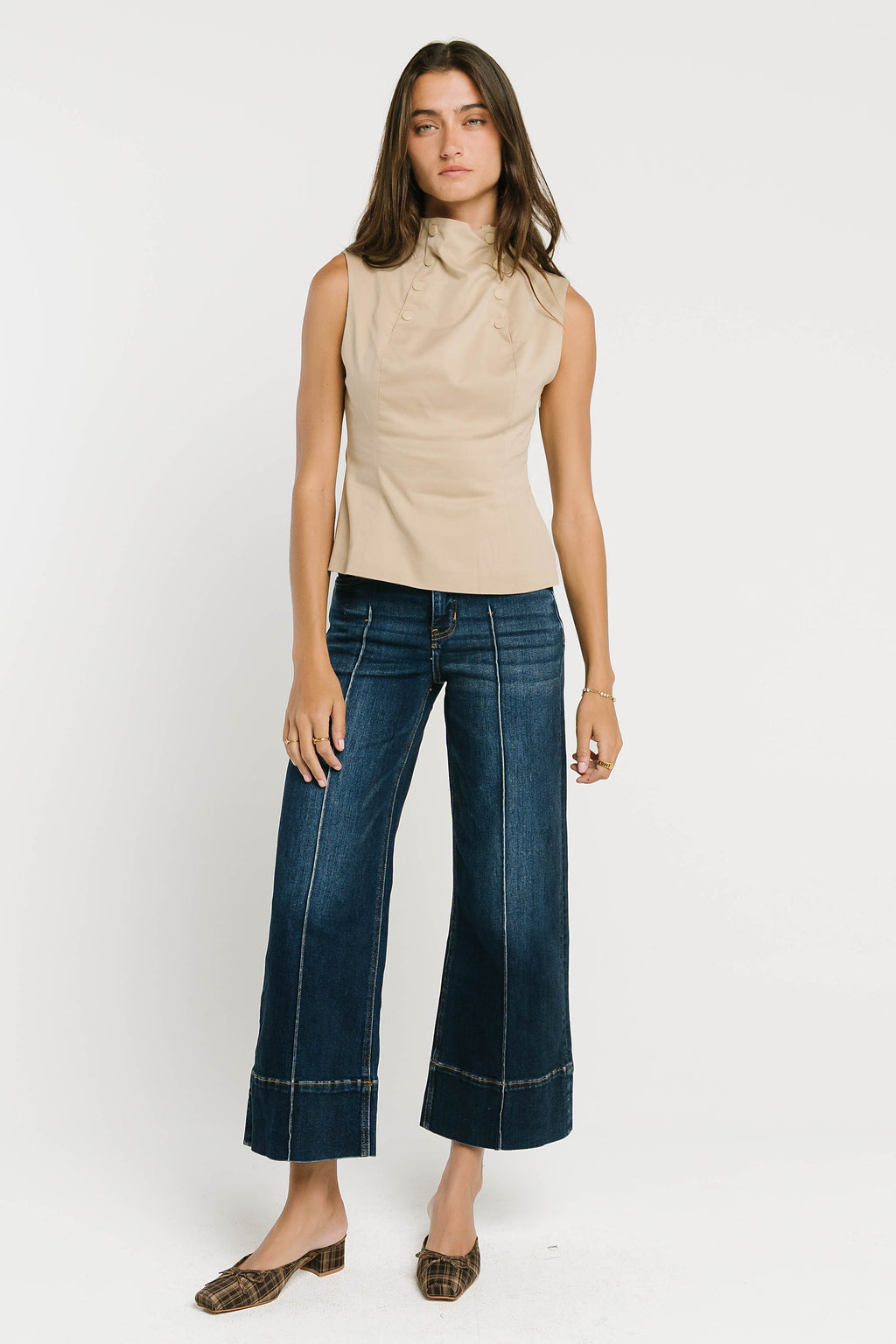 Kaia Mock Neck Tank in Tan