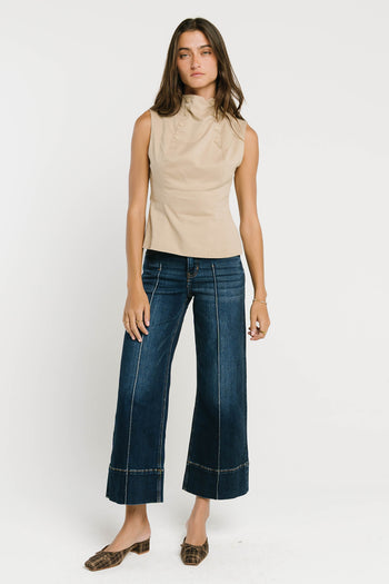 Kaia Mock Neck Tank in Tan
