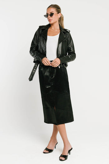Walter Vegan Leather Midi Skirt in Black
