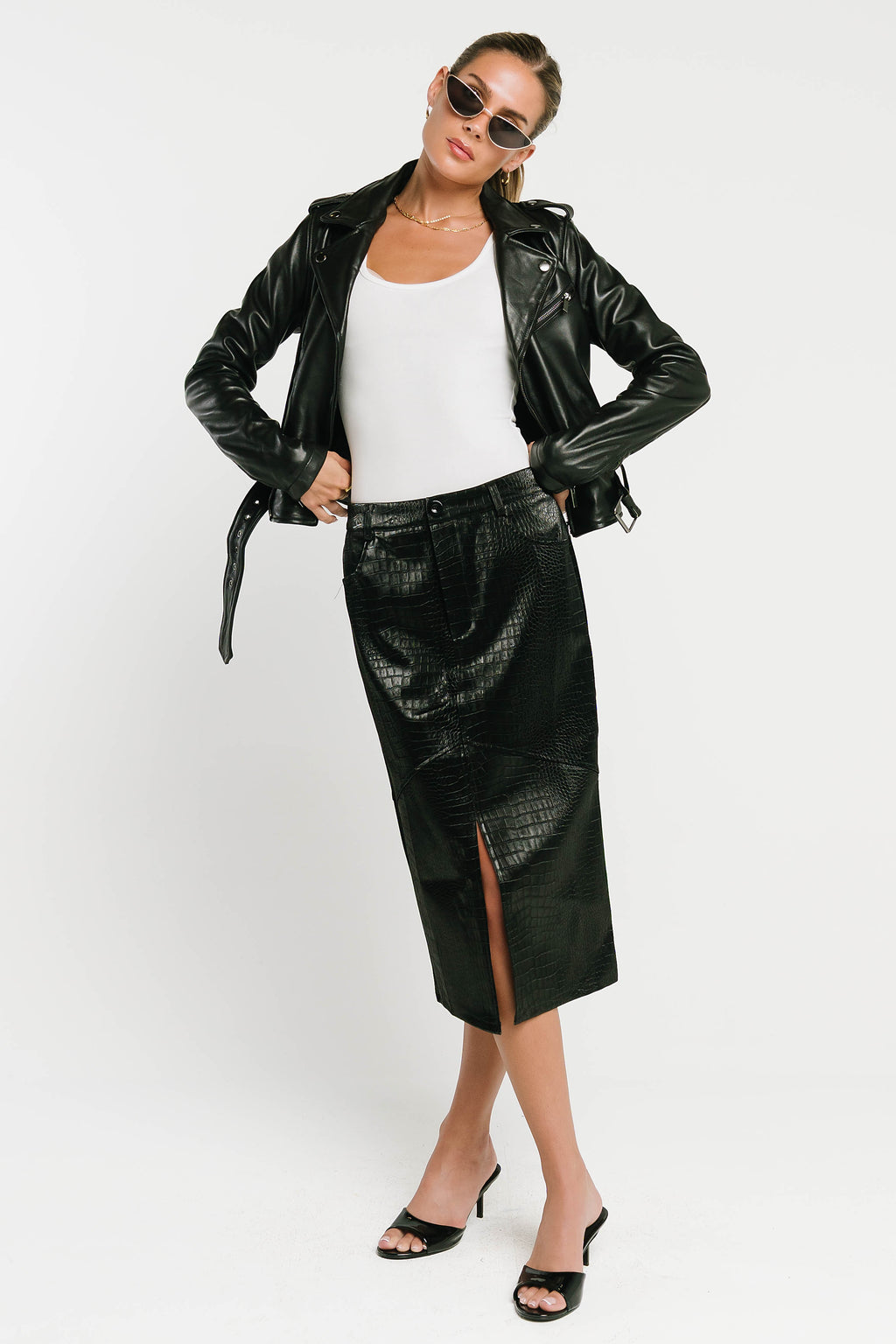 Walter Vegan Leather Midi Skirt in Black