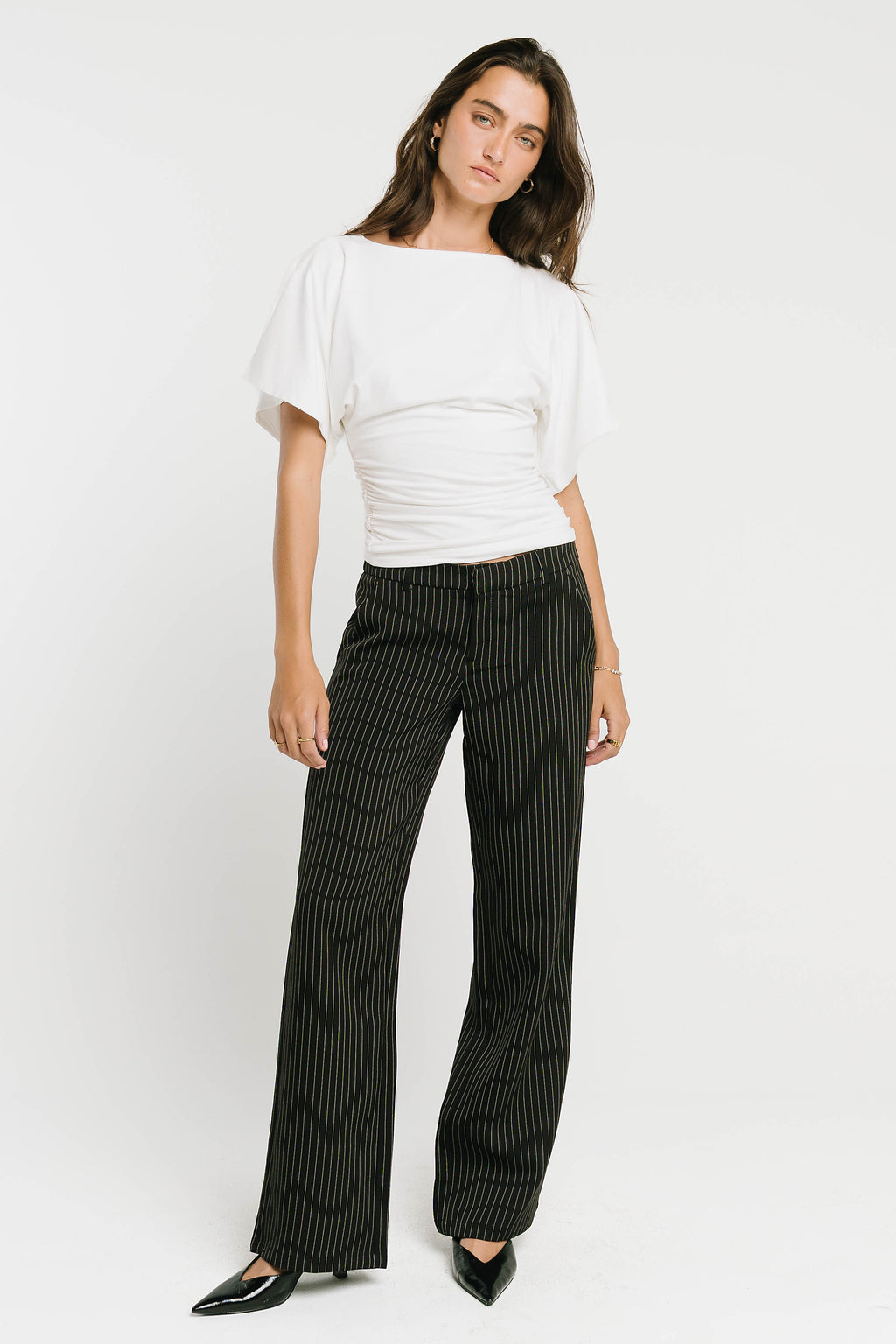 Evelyn Pinstripe Trousers in Black
