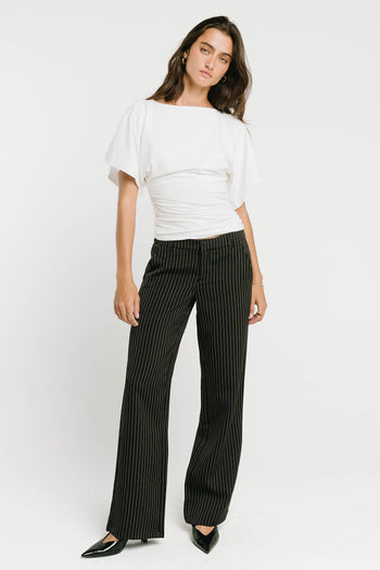 Evelyn Pinstripe Trousers in Black
