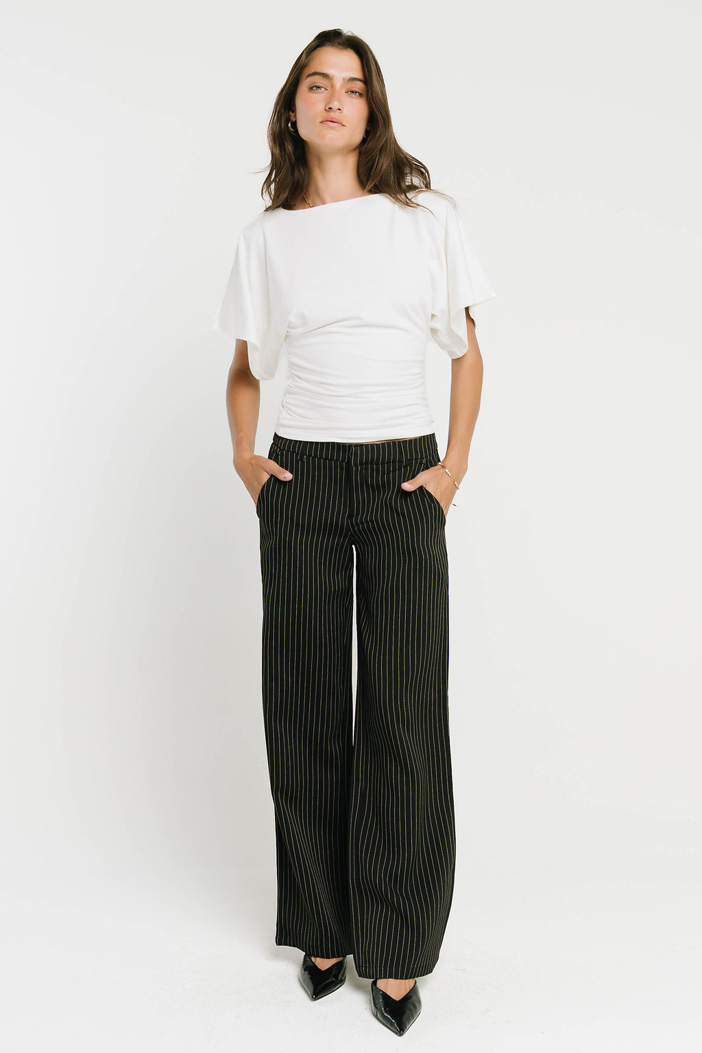 Evelyn Pinstripe Trousers in Black